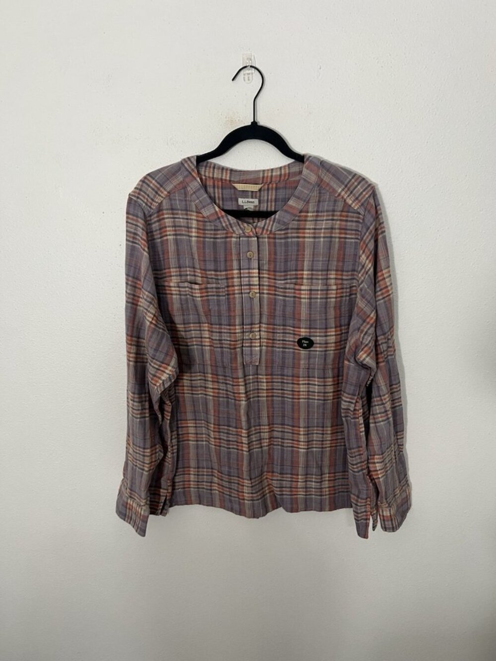 NWT LL Bean Purple Plaid Cotton Half Button Down Shirt Size 2XL